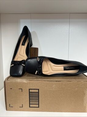 🔥 Franco Sarto Black Leather Square-Toe Ballet Flats with Bow new size 7.5